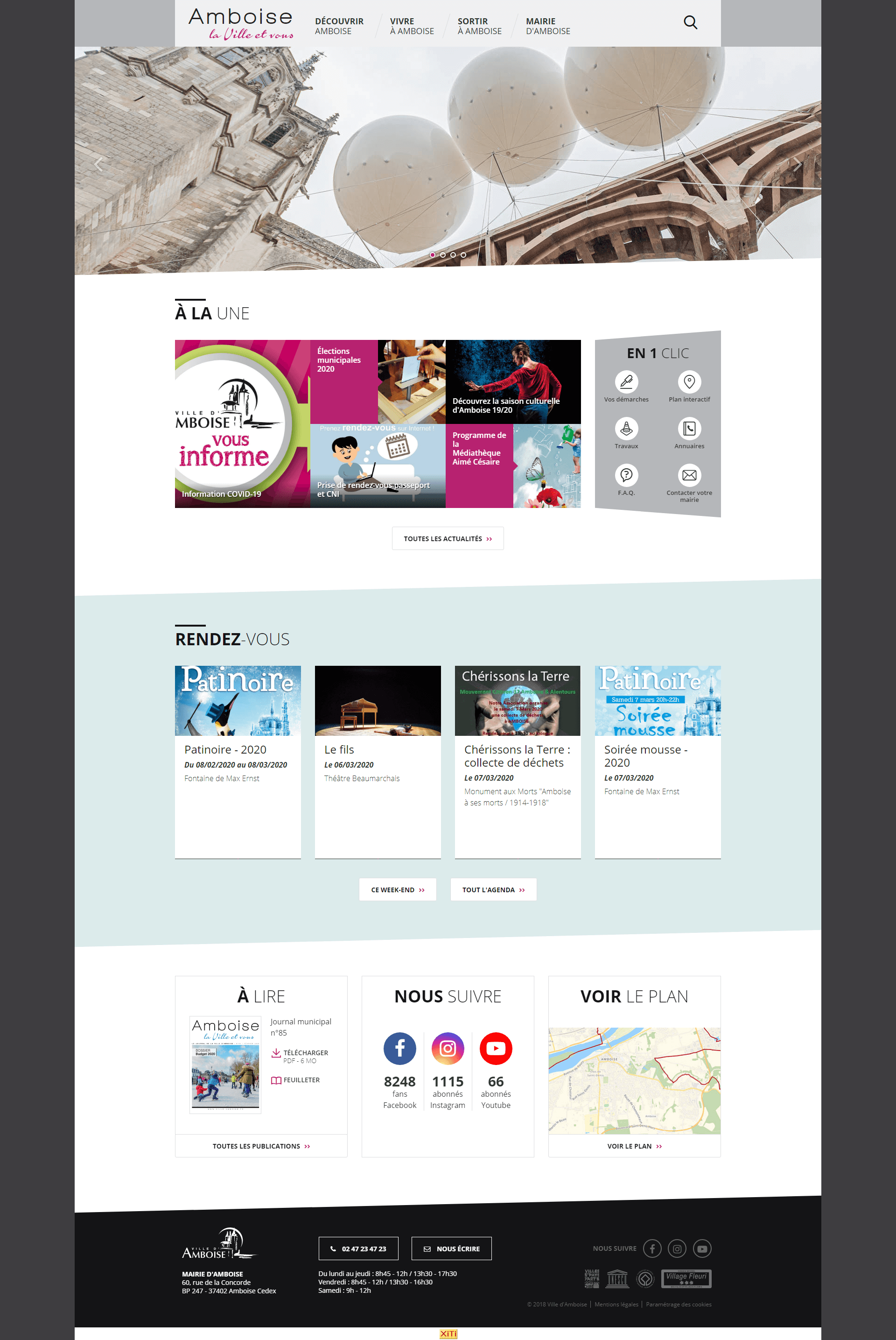 maquettes de la page d'accueil du site de ville de Amboise